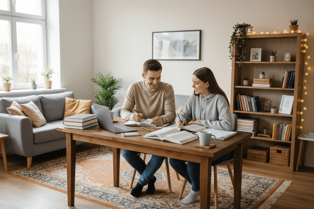 Professeur particulier donnant un cours à un élève dans un salon
